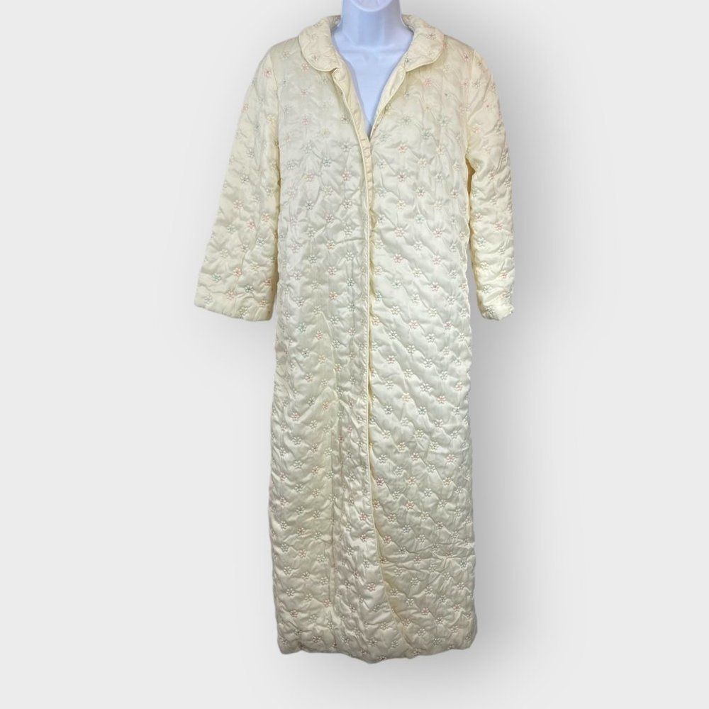 Vintage | Chiha by Jaconelli Womens Robe | Small | Ivory | Quilted | Floral